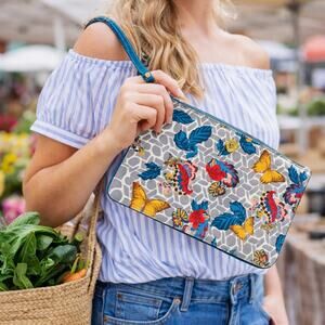 Anne Klein Butterfly Floral Wristlet Y2K Zip Clutch Colorful Boho Chic